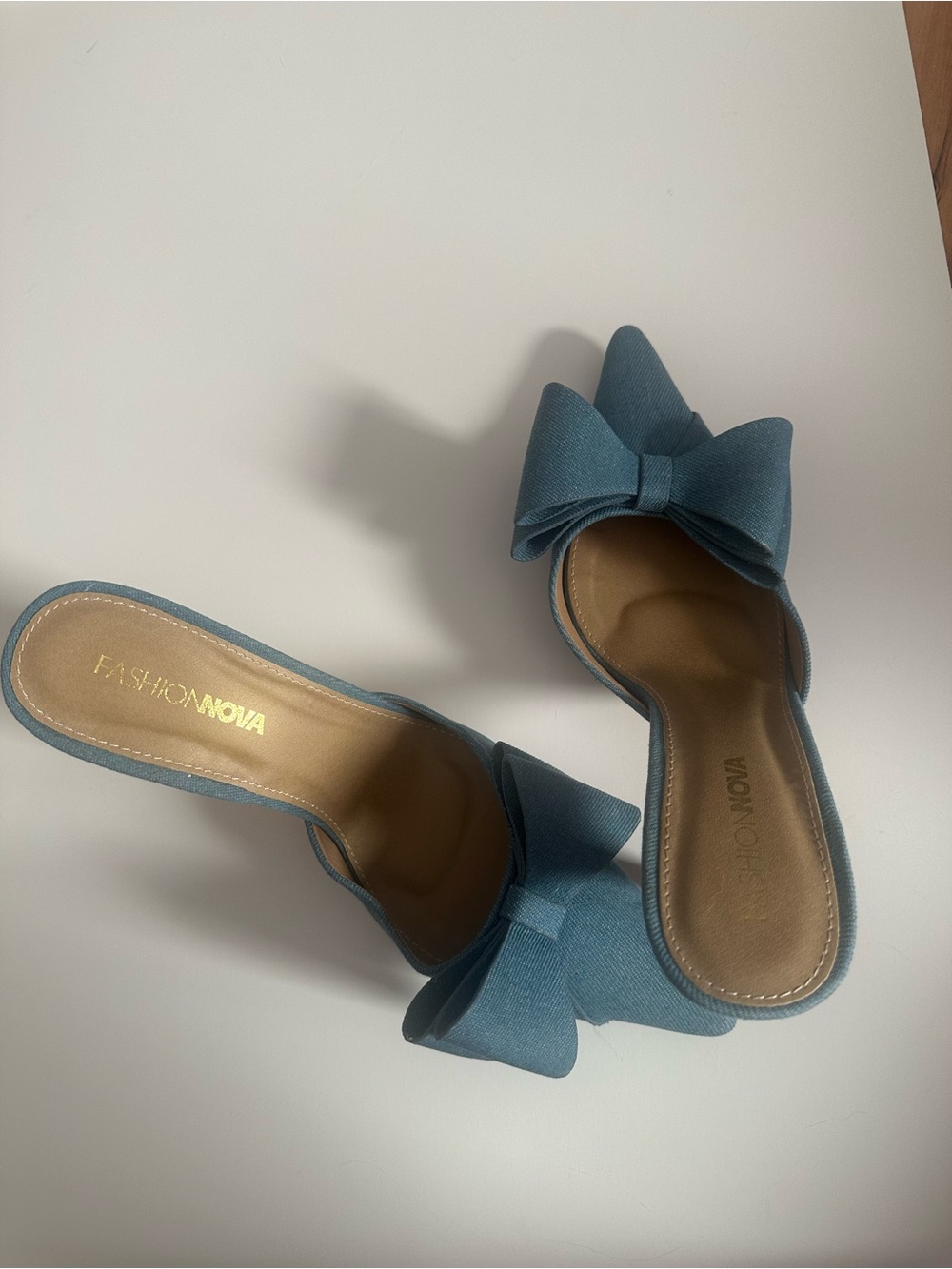 Fashion Nova Blue Bow Slip-On Mules